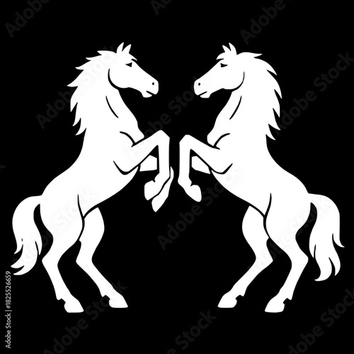 Elegant heraldic horses rearing up, a symbol of strength and freedom, ideal for branding, emblems, or historical designs with a classic and powerful aesthetic