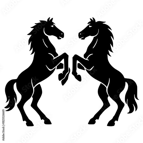 Majestic horses rearing up with powerful energy, a striking symbol of strength, ideal for branding, logos, or impactful visual designs, originally scalable vector