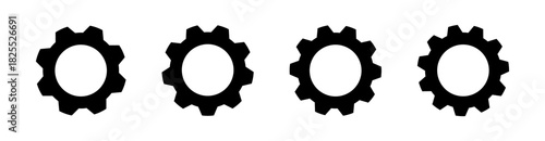Four medium-sized gear icons with distinct teeth and uniform structure. Ideal for engineering processes, machinery visuals, automation concepts, and technical system illustrations.