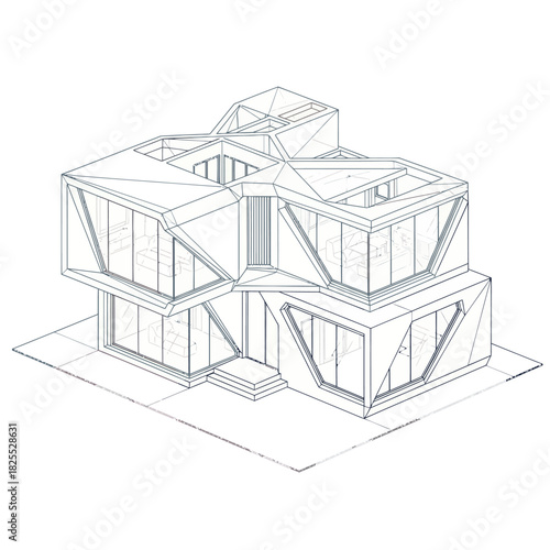 Modern Architectural Sketch of a Futuristic Building Design.