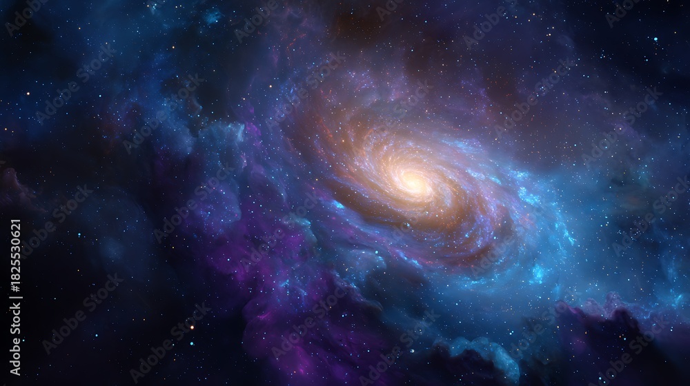 Obraz premium Stunning Galaxy Spiral in Deep Space with Colorful Nebulae and Stars
