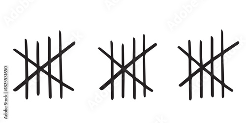 Hand drawn tally marks representing counting up to five clearly.