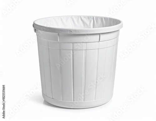 Wallpaper Mural White plastic waste bin with liner.  Rounded,  vertical ribbed exterior.  Clean,  simple design.  Empty,  isolated on white Torontodigital.ca