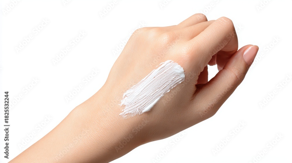 Naklejka premium Cream on hand isolated on white