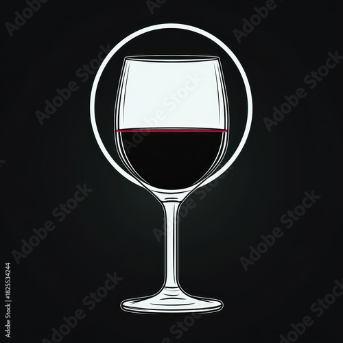 Elegant single wine glass half filled with red wine, glowing halo and reflections on a dark minimalist background, contemplative mood