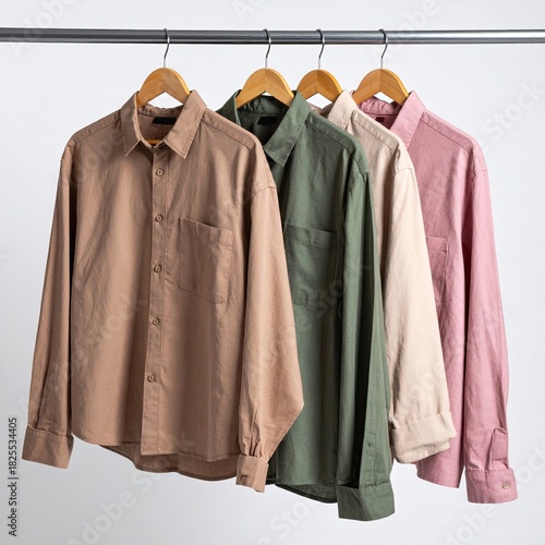 Four button-down shirts on hangers