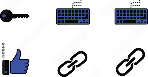 Web development elements arranged on a white background providing visual interest
