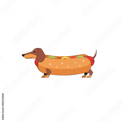 Cute Hotdog Dachshund Dog Vector Flat Design Illustration Isolated on White Background