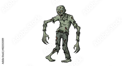 Terrifying zombie character illustration perfect for Halloween designs, spooky themed events, or horror games, ideal for creating thrilling and scary content
