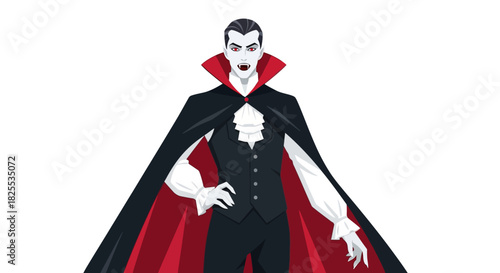 Classic vampire with red eyes and cape for Halloween designs, spooky season promotions, and gothic event posters - perfect for adding a touch of horror