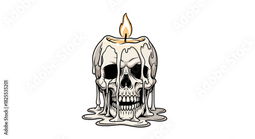 Spooky skull candle with dripping wax for Halloween themed designs and gothic illustrations perfect for posters, stickers, and edgy merchandise