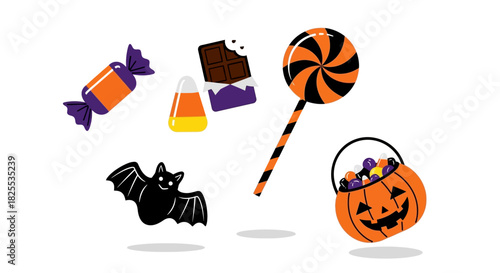 Spooky Halloween treats and jack-o'-lantern bucket for festive fall celebrations and seasonal marketing campaigns this October, offering delightful thrills