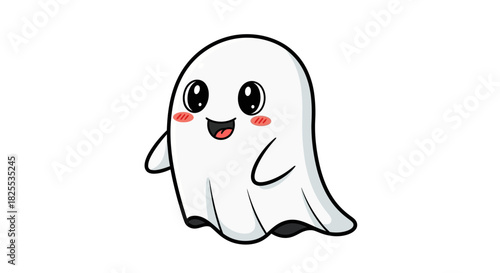 Adorable cartoon ghost character with a cute smile, perfect for Halloween designs, children's books, and spooky season marketing materials