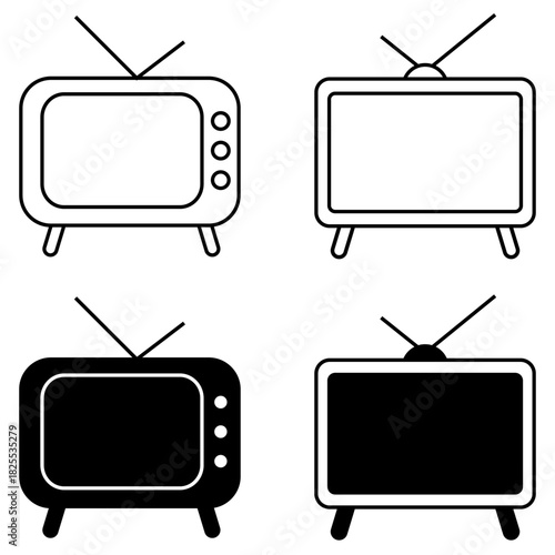 television TV symbol icon set