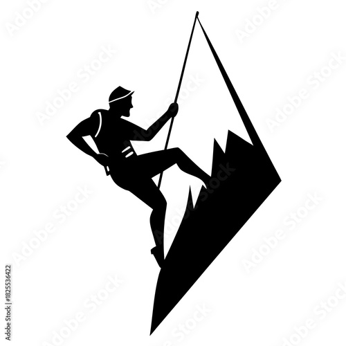 Silhouette of a climber ascending a mountain peak