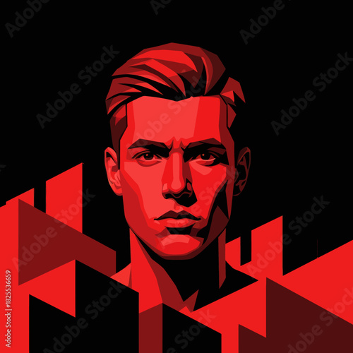 Stylized Portrait of a Determined Young Man in Red Tones.