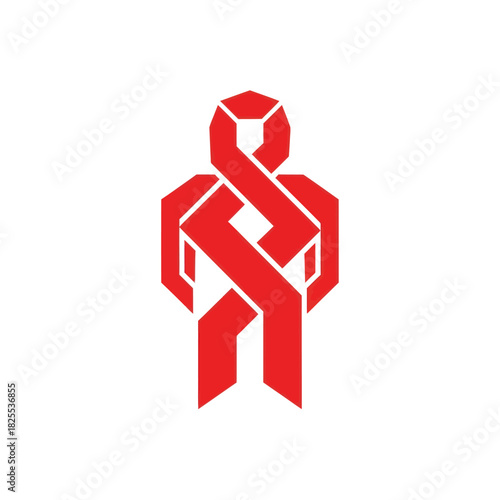 Red ribbon human figure symbol representing awareness and support for health.