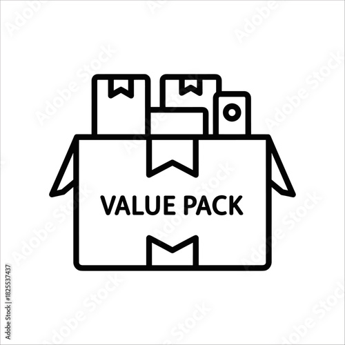 Value pack box with products, symbolizing a bundle deal or special offer, isolated on