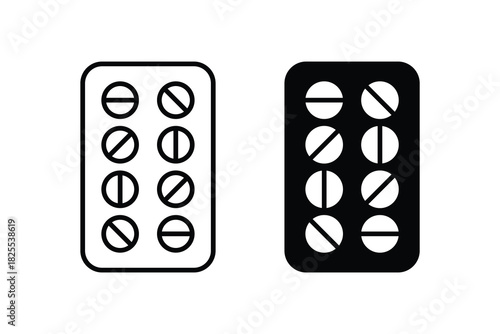 Pills strip icon. Packaging medicine pills, pharmacy health care. Pills icon vector. Drugs on tablet icon
