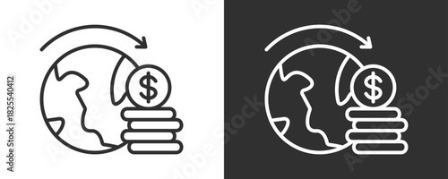 Global Economic Icon Set Vector Collection Isolated In Black And White