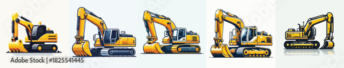 vector excavator white background flat design