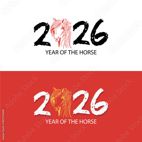 2026 Year of the Horse Hand-Drawn Sketch Banner