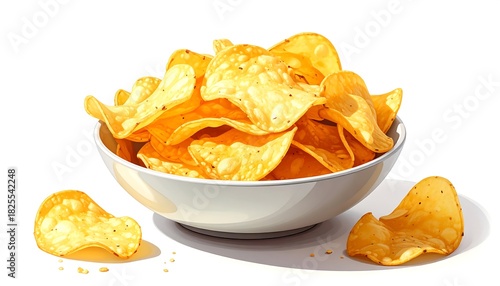 Pile of seasoned crispy chips overflowing from a white bowl