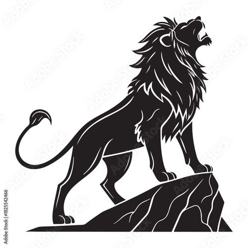 Lion roaring on rock silhouette Vector