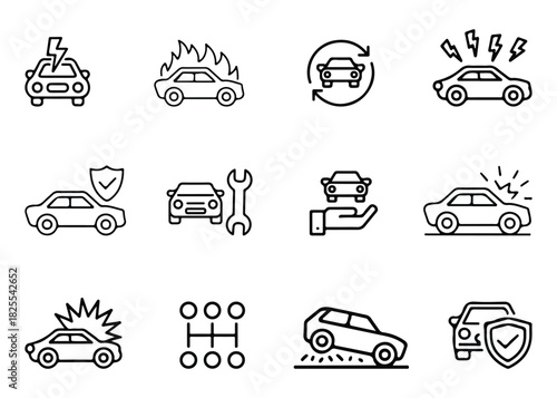 Dynamic illustration depicting a car accident with crumpled vehicles debris and warning signs symbolizing danger and emergency response