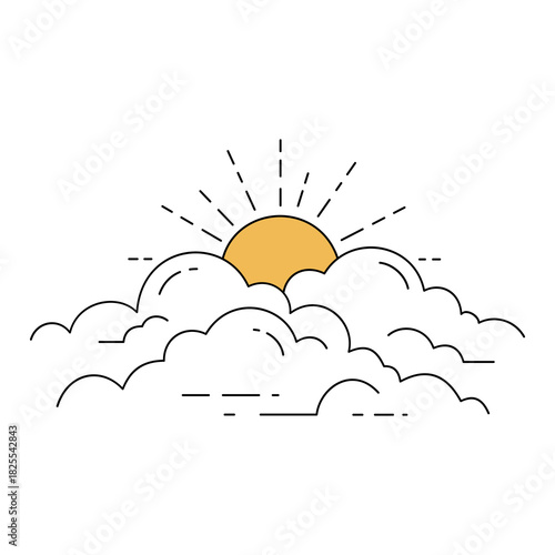 Minimalist Line Art Drawing of Sunrise or Sunset Sky Above Clouds