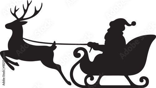 Santa claus sleigh and reindeer silhouette