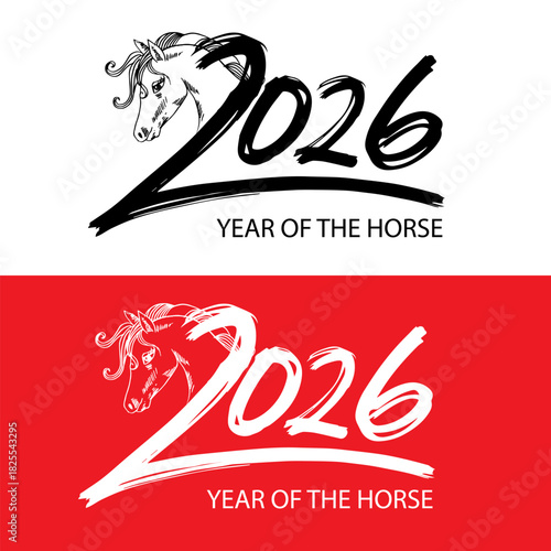 2026 Year of the Horse Hand-Drawn Sketch Banner