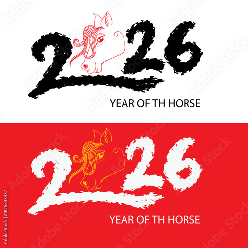 2026 Year of the Horse Chinese Zodiac Line Art
