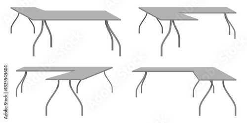 Modern corner table angel desk set for office and home with different design in various poses furniture for home and office interior design isolated