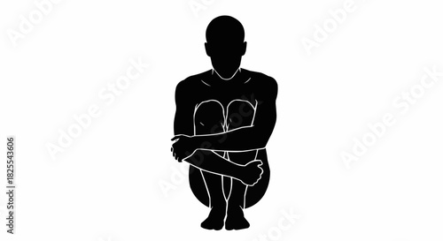 Silhouette of a Person in Fetal Position, Embracing Knees.