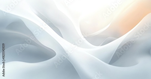 soft flowing translucent white ribbons and fabric-like waves with gentle warm glow, serene airy minimal abstract background evoking calm and elegance