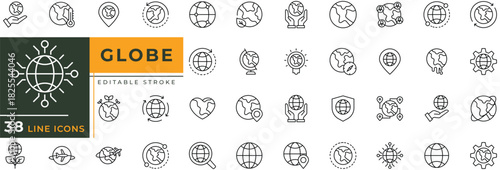 Globe icon set with editable stroke. Vector illustration.
