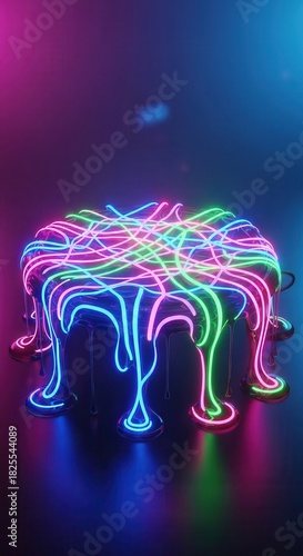 Luminescent fluid abstraction drips downward against a dark, gradient background