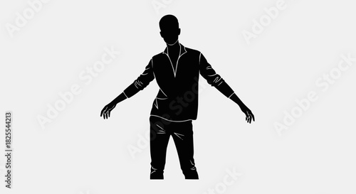 Silhouette of a man with arms outstretched in a dynamic pose.