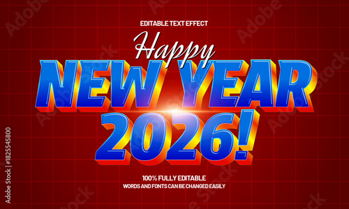 happy 2026 new year editable text effect