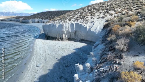 Aerial Crowley Lake Tufa Formations and Shoreline California Fly Through