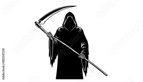 Grim reaper with scythe in black and white design
