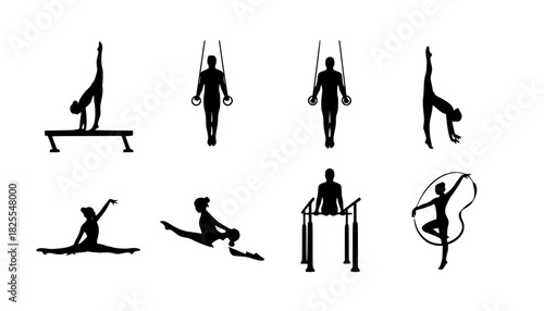 set of vector icon gymnast silhouette
