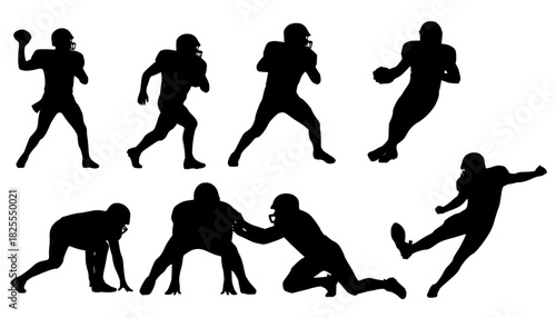 various set Vector silhouette of american football players for graphic resources
