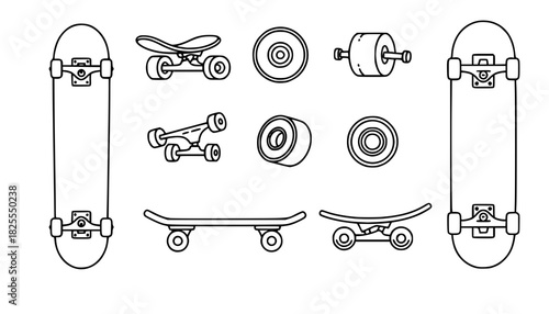Skate isolated Outline set icon.
