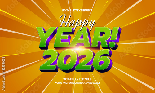 happy 2026 new year editable text effect