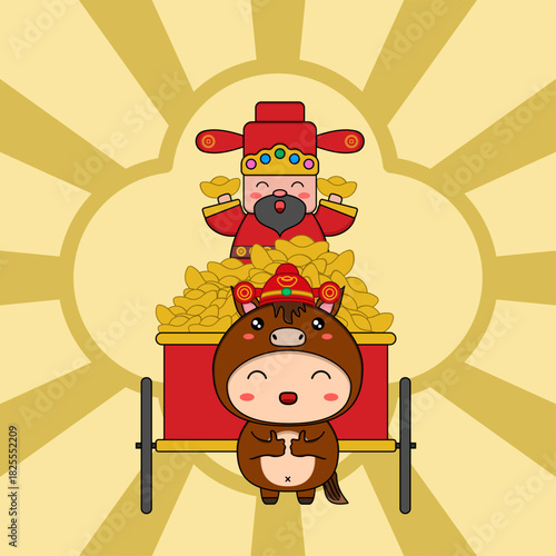 God of Wealth or Caishen (财神) and a character in a horse costume, typically associated with the Chinese New Year. Eps 10.