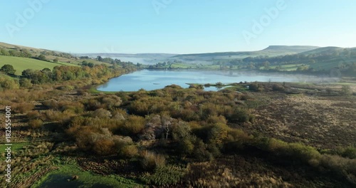 Aerial shot of lake and wetlands in Yorkshire Dales
