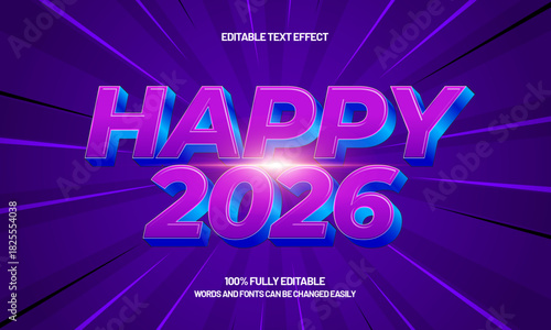 happy 2026 new year editable text effect