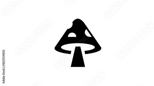 Minimalist Black Mushroom Icon Vector Illustration. Stylized Fungus Symbol for Food, Nature, or Design Elements on White Background
